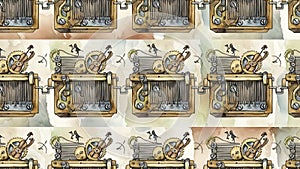 Vintage Camera Pattern with Ornate Frames
