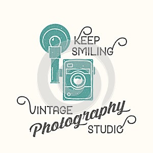 Vintage Camera Photography Studio Vector Label