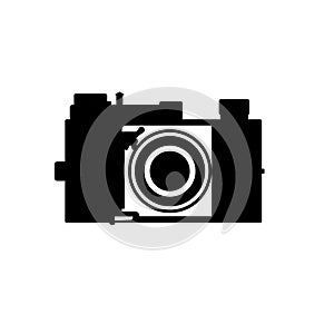 Vintage Camera Silhouette. Black and White Icon Design Element on Isolated White Background