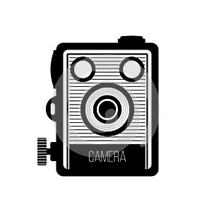 Vintage Camera Silhouette. Black and White Icon Design Elements on Isolated White Background