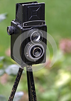 Vintage camera on a tripod