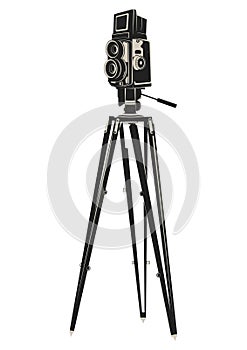 Vintage camera on a tripod.