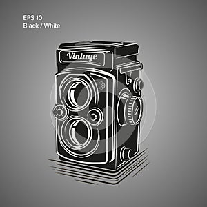 Vintage camera vector illustration. Antique photo equipment icon