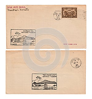 Vintage Canadian Air Mail Envelopes from 1929 Set