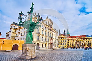 The vintage Candelabra gaslight on Castle Square, Prague, Czech Republic