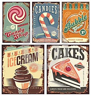 Vintage candy shop collection of tin signs photo