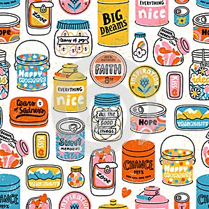 Vintage canned life aspects, pattern illustration