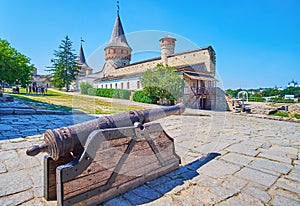 The vintage cannon in Kamianets-Podilskyi Castle, Ukraine