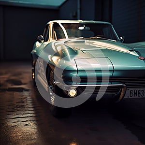 vintage car 1963 on the night streets