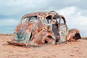 Vintage car abandoned and rusting in outback Australia