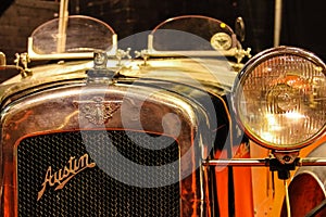 Vintage car. Austin emblem. radiator grille.