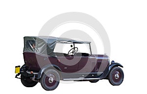 Vintage car with canvas roof, retro limousine, isolated, white background