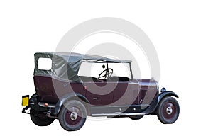 Vintage car with canvas roof, retro limousine, isolated, white background