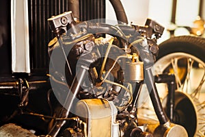 A vintage car engine closeup