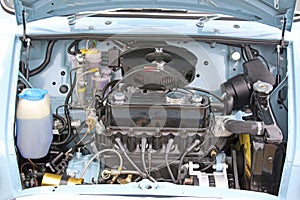 Vintage car engine under the hood