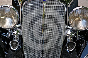 Vintage car grill and headlights