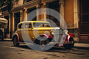 Vintage car in Havana, Cuba. Classic american car, Side view of vintage car parked on street, AI Generated