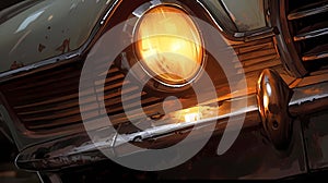 Vintage car headlight closeup, 3d render illustration, Generative AI illustrations