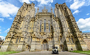 Vintage Car parked in front of Wells Cathedral