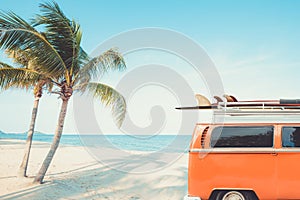 Vintage car parked on the tropical beach