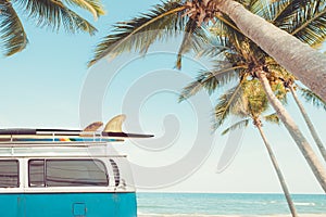 Vintage car parked on the tropical beach