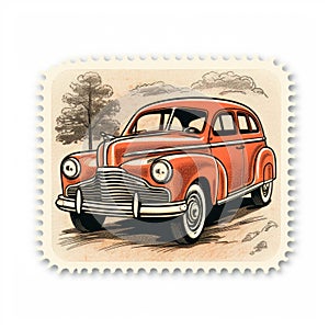 Vintage Car Postage Stamp By Clyde Tom Ivanova