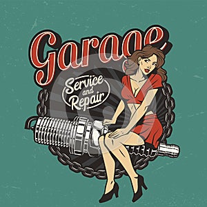 Vintage car repair service colorful label