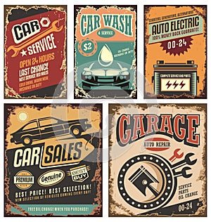 Vintage car service metal signs and posters