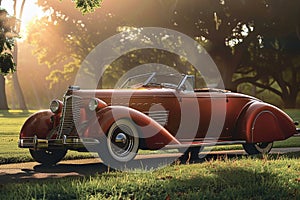 A vintage car shines under the sun