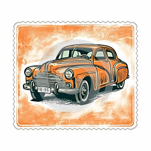 Vintage Car Stamp: Rusty Print On White Background