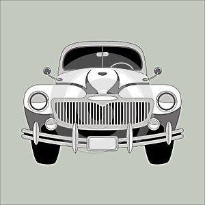 Vintage car,vector illustration,  lining draw, front view