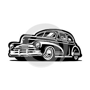 Vintage car vector image from side view, classic car, silhouette hot rod vector isolated