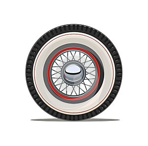 Vintage car wheel with spoke vector illustration.