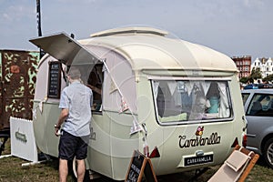 A vintage caravan converted into a mobile cafe