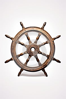 Vintage caravel ship helm. Ship\'s rudder or steering wheel on white background. Ai generative