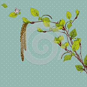 Vintage Card with Birch Twigs