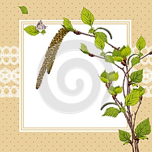 Vintage Card with Birch Twigs