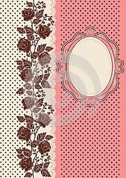 Vintage card ornamented with silhouettes of roses
