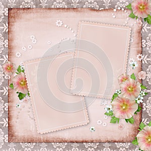 Vintage card and pink mallow