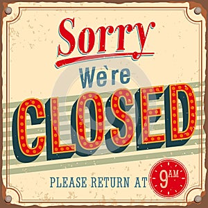 Vintage card - Sorry were closed.