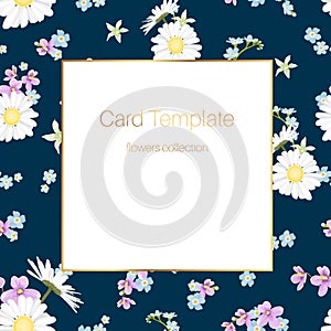 Vintage card template floral navy blue background