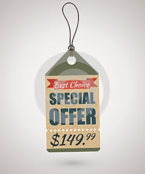 Vintage cardboard sale label or price tag template in retro style with special offer