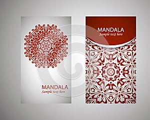 Vintage cards with Floral mandala pattern and ornaments. Vector Flyer oriental design Layout template. Islam, Arabic, Indian