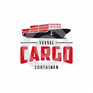 Vintage Cargo vessel ship logo design. Shipping boat logotype