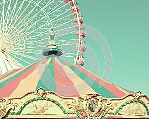 Vintage carousel and ferris wheel