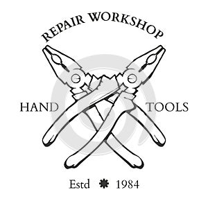 Vintage carpentry hand tools, repair service, labels and design