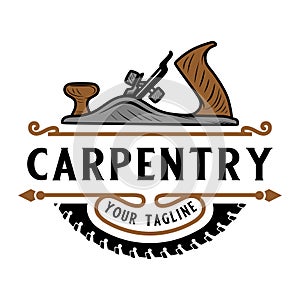 Vintage carpentry logo. saws, hand planes, ornaments, perfect for carpentry logos