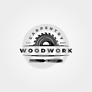 Vintage carpentry woodwork logo vector icon symbol illustration design