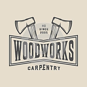 Vintage carpentry, woodwork and mechanic label, badge, emblem