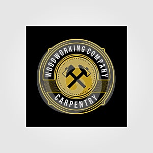 Vintage carpentry woodwork premium logo badge design, craftsman lettering vector on dark background illustration